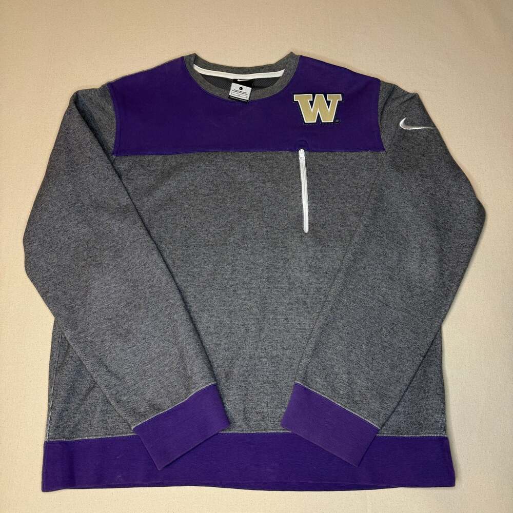 Nike Washington Huskies Men L Sweatshirt Gray Purple Crewneck Pocket Fleece NCAA